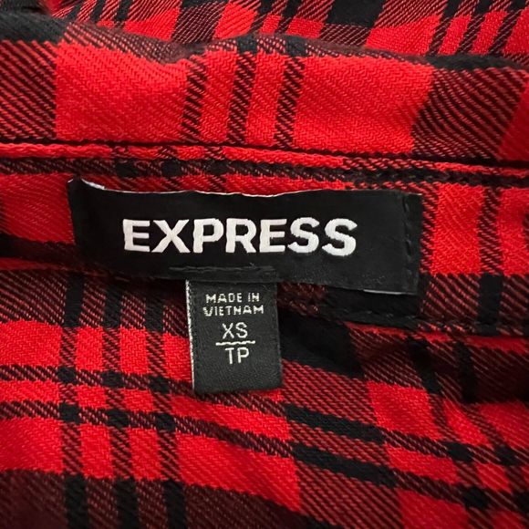 Express‎ Dress Womens XS Red Black Plaid Shirt Dress Twist Front Office Casual - Picture 7 of 9